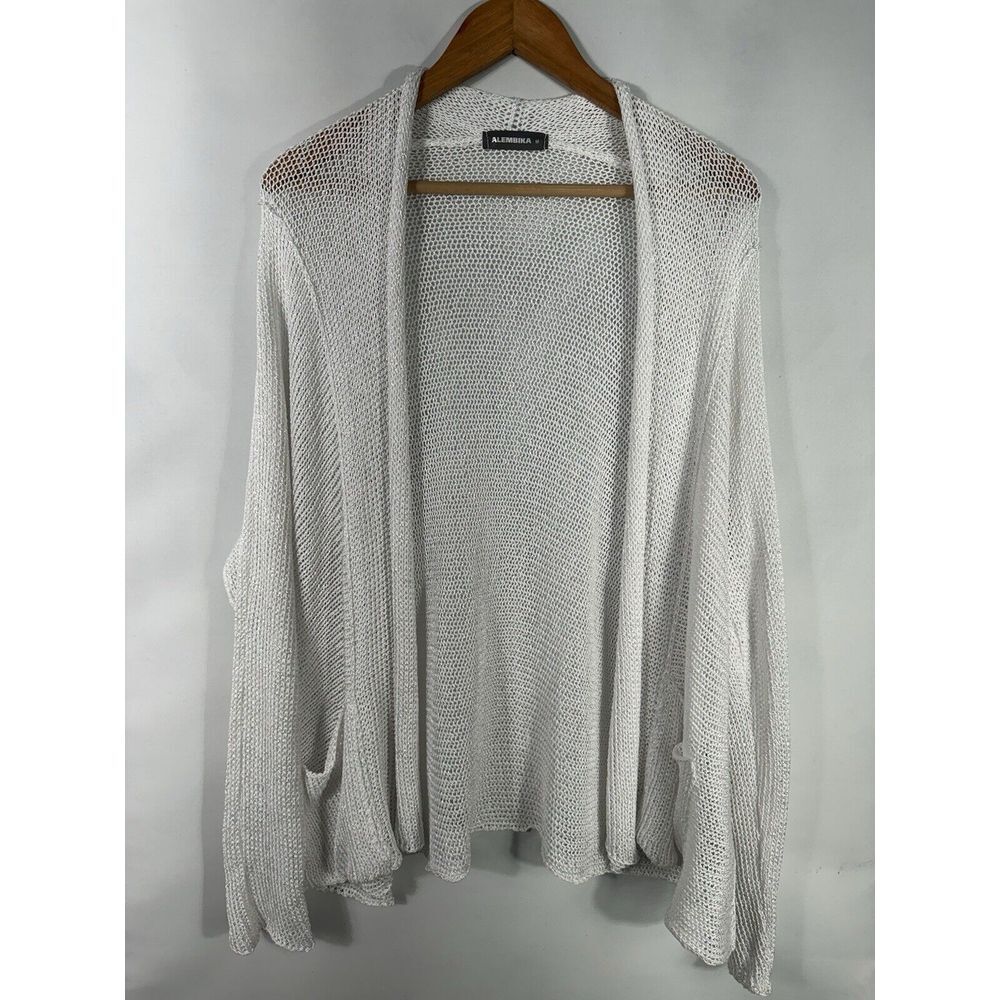 Alembika Women's‎ Medium White Long Sleeve Open Front Knit Cardigan